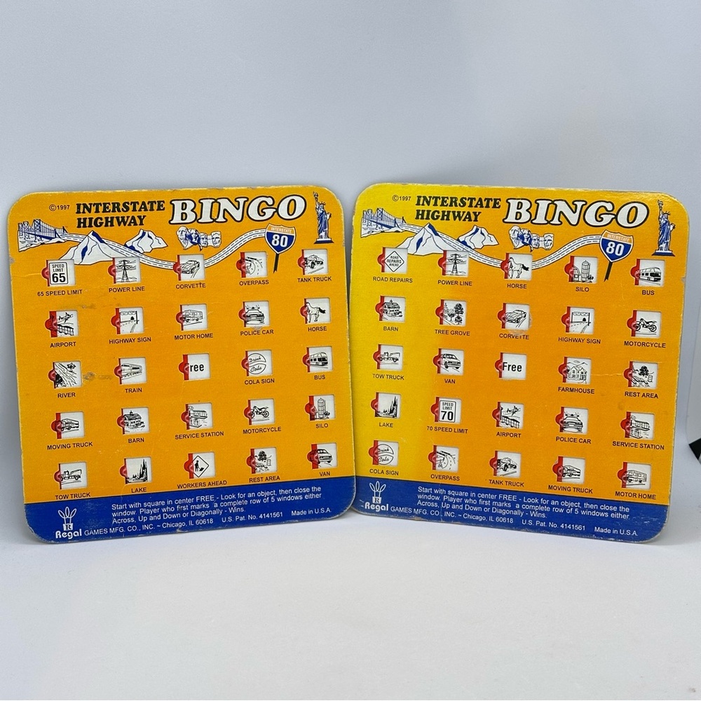 VTG 1997 Regal Interstate Highway Bingo Game Cards Lot/2 Different Travel Games